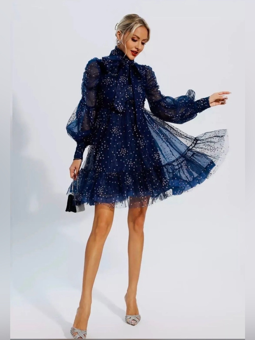 CATCHALL SIZE M NAVY/SILVER STARS TULLE NEW FORMAL WEAR FORMAL
